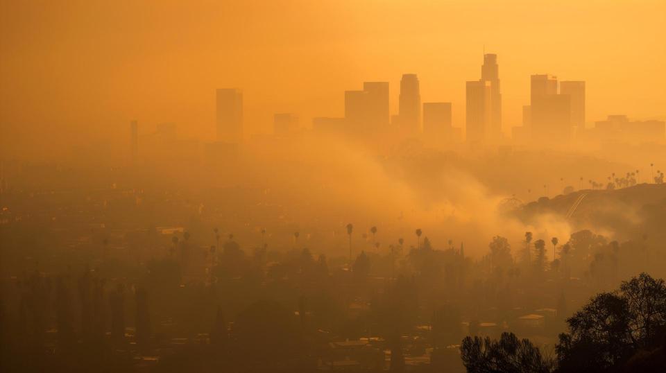 Griffith Park View: Smog & Haze from Brush Fire Concealing LA Skyline